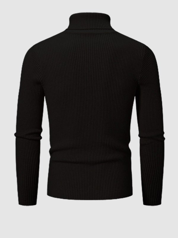 Men's Solid Color Striped Textured Turtleneck Sweater - Savile & Sage