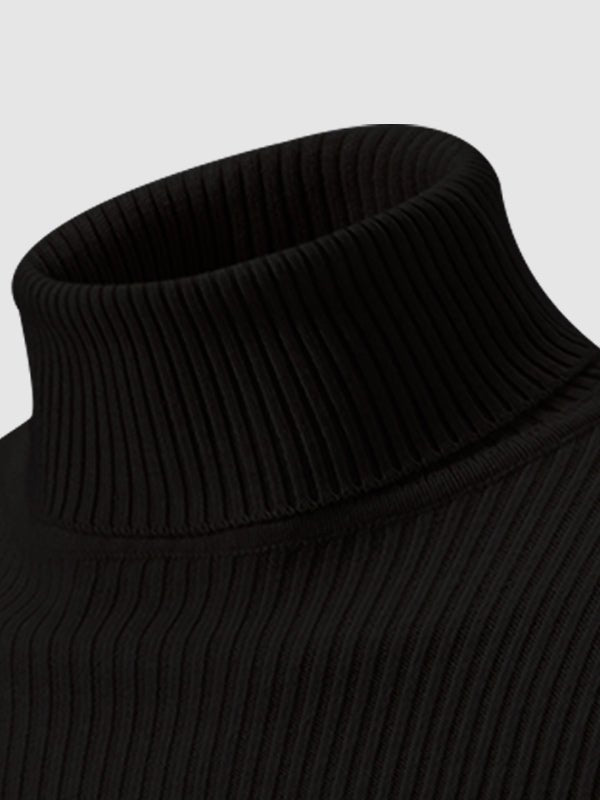 Men's Solid Color Striped Textured Turtleneck Sweater - Savile & Sage