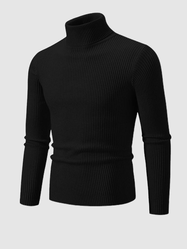 Men's Solid Color Striped Textured Turtleneck Sweater - Savile & Sage