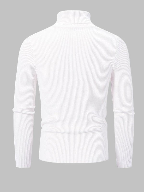Men's Solid Color Striped Textured Turtleneck Sweater - Savile & Sage