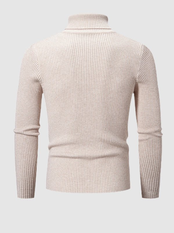 Men's Solid Color Striped Textured Turtleneck Sweater - Savile & Sage