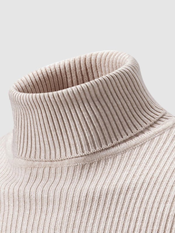 Men's Solid Color Striped Textured Turtleneck Sweater - Savile & Sage