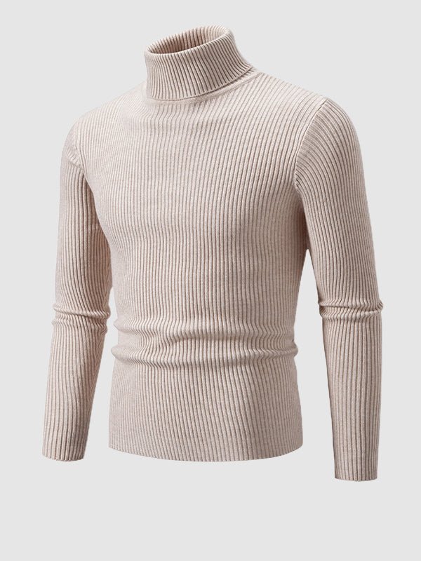 Men's Solid Color Striped Textured Turtleneck Sweater - Savile & Sage