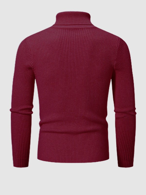 Men's Solid Color Striped Textured Turtleneck Sweater - Savile & Sage