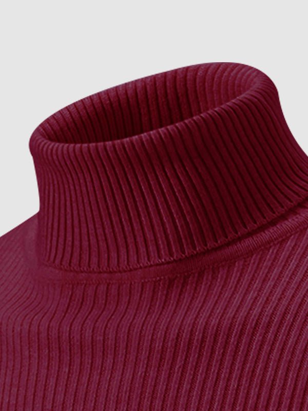 Men's Solid Color Striped Textured Turtleneck Sweater - Savile & Sage