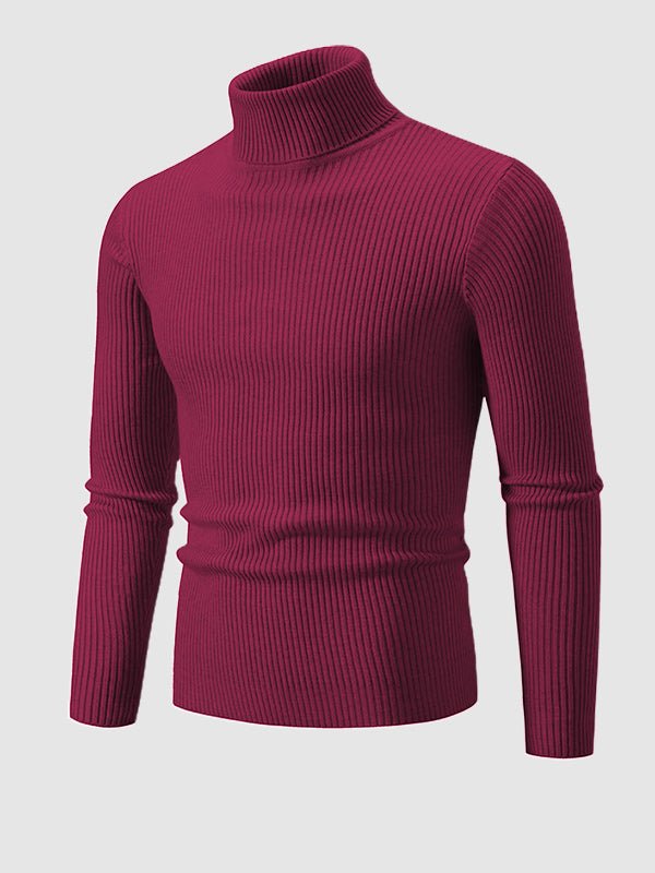 Men's Solid Color Striped Textured Turtleneck Sweater - Savile & Sage
