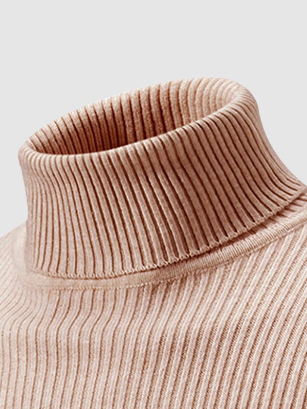 Men's Solid Color Striped Textured Turtleneck Sweater - Savile & Sage