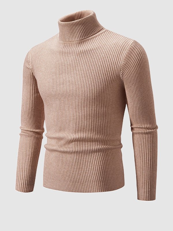 Men's Solid Color Striped Textured Turtleneck Sweater - Savile & Sage