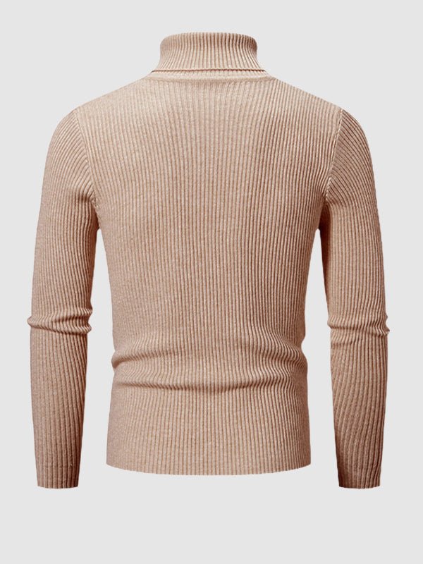 Men's Solid Color Striped Textured Turtleneck Sweater - Savile & Sage