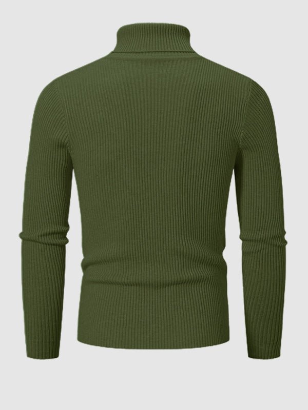 Men's Solid Color Striped Textured Turtleneck Sweater - Savile & Sage