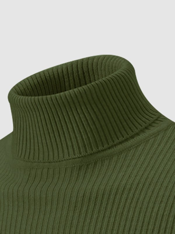 Men's Solid Color Striped Textured Turtleneck Sweater - Savile & Sage