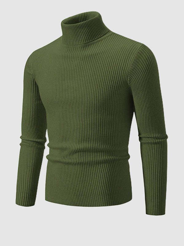 Men's Solid Color Striped Textured Turtleneck Sweater - Savile & Sage