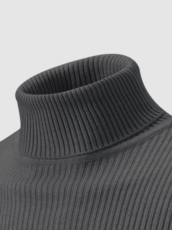 Men's Solid Color Striped Textured Turtleneck Sweater - Savile & Sage