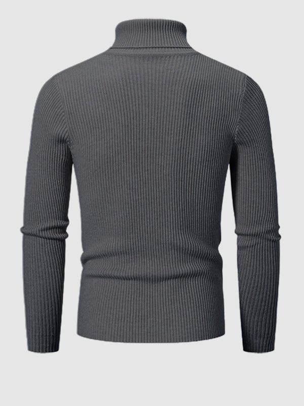 Men's Solid Color Striped Textured Turtleneck Sweater - Savile & Sage