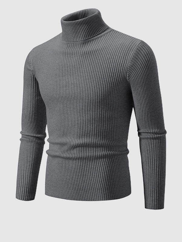 Men's Solid Color Striped Textured Turtleneck Sweater - Savile & Sage