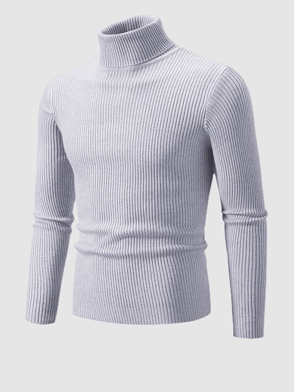 Men's Solid Color Striped Textured Turtleneck Sweater - Savile & Sage