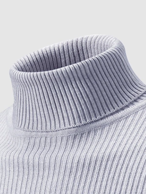 Men's Solid Color Striped Textured Turtleneck Sweater - Savile & Sage