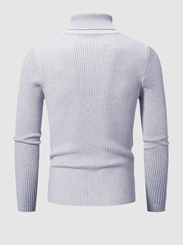 Men's Solid Color Striped Textured Turtleneck Sweater - Savile & Sage