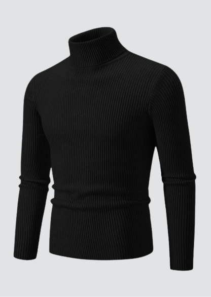 Men's Solid Color Striped Textured Turtleneck Sweater