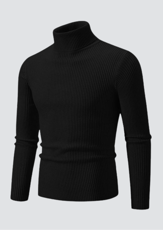 Men's Solid Color Striped Textured Turtleneck Sweater